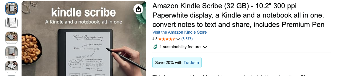 Amazon-Produktseite des Kindle Scribe mit Produktbild und Bewertung