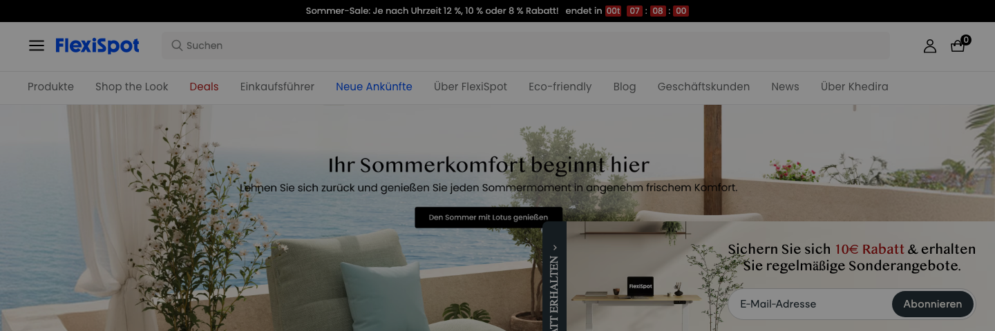 FlexiSpot Website mit ergonomischen Bueromoebeln