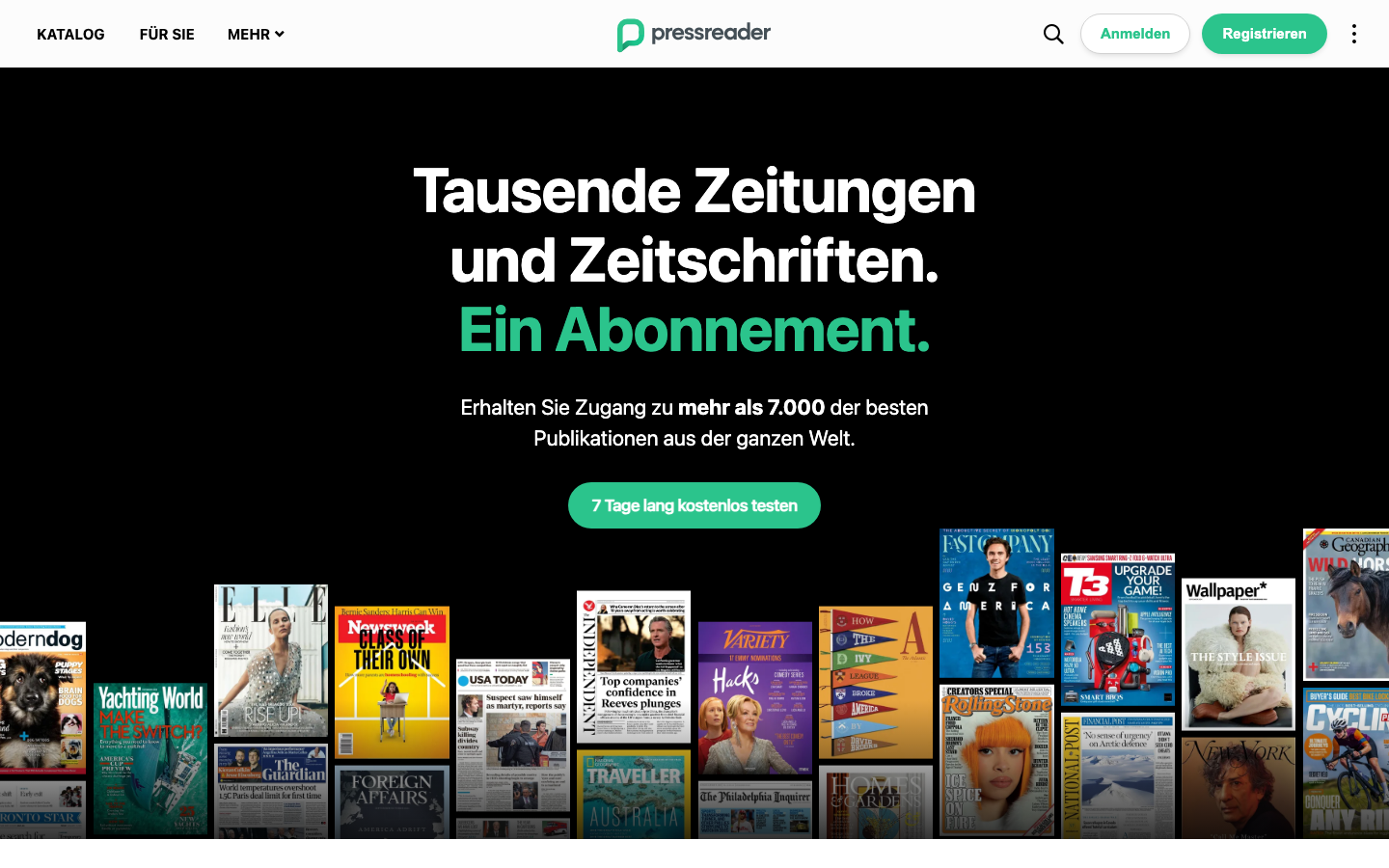 PressReader Startseite mit Tausenden Zeitungen und Zeitschriften in einem Abonnement
