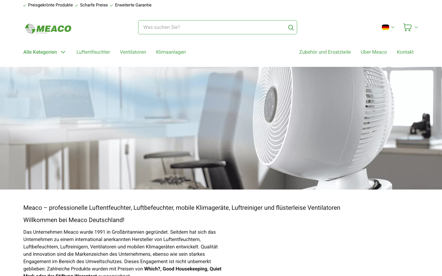 Meaco Website, Hersteller des Testsiegers Armin 680 für große Schlafzimmer