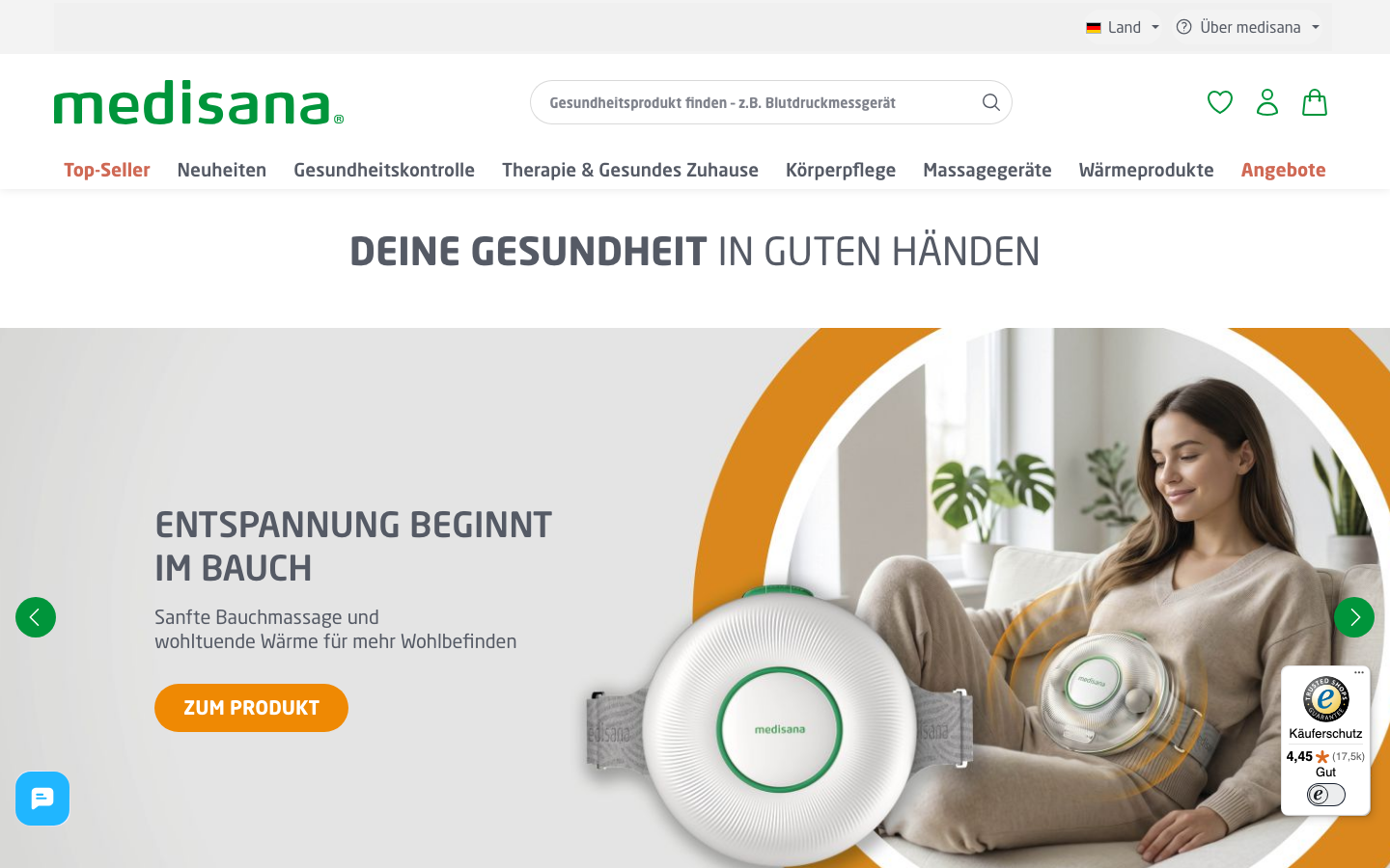 Medisana Website, Hersteller des preiswerten Luftbefeuchters AH 680