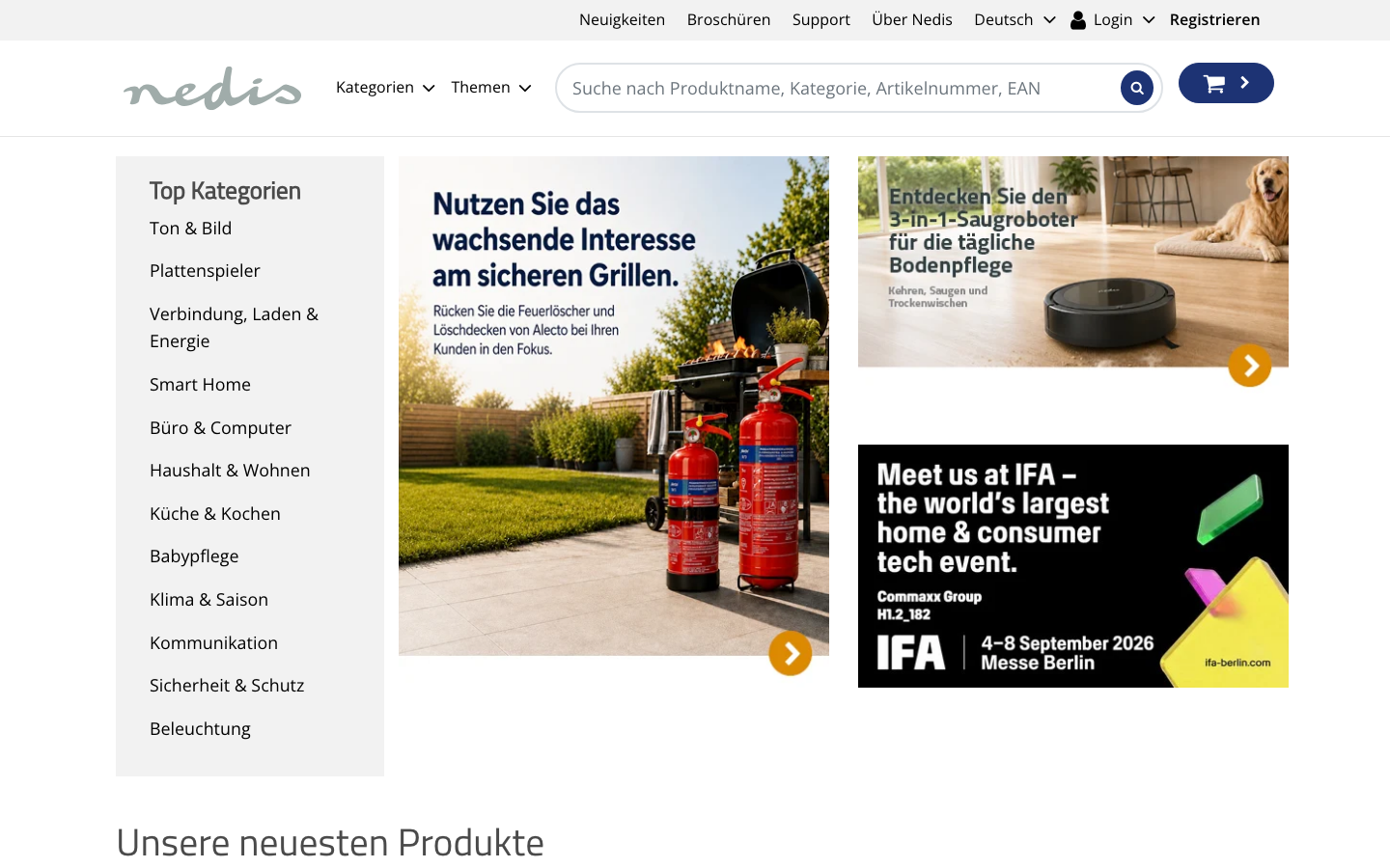 Nedis Website, Hersteller des smarten Luftbefeuchters HUMI150BKW SmartLife
