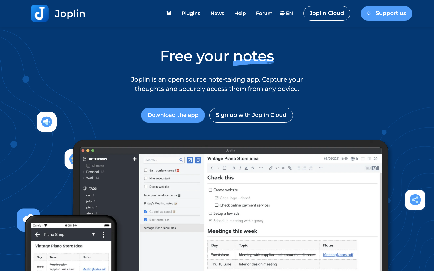 Joplin Homepage – Open-Source-Notiz-App als DSGVO-konforme Evernote Alternative
