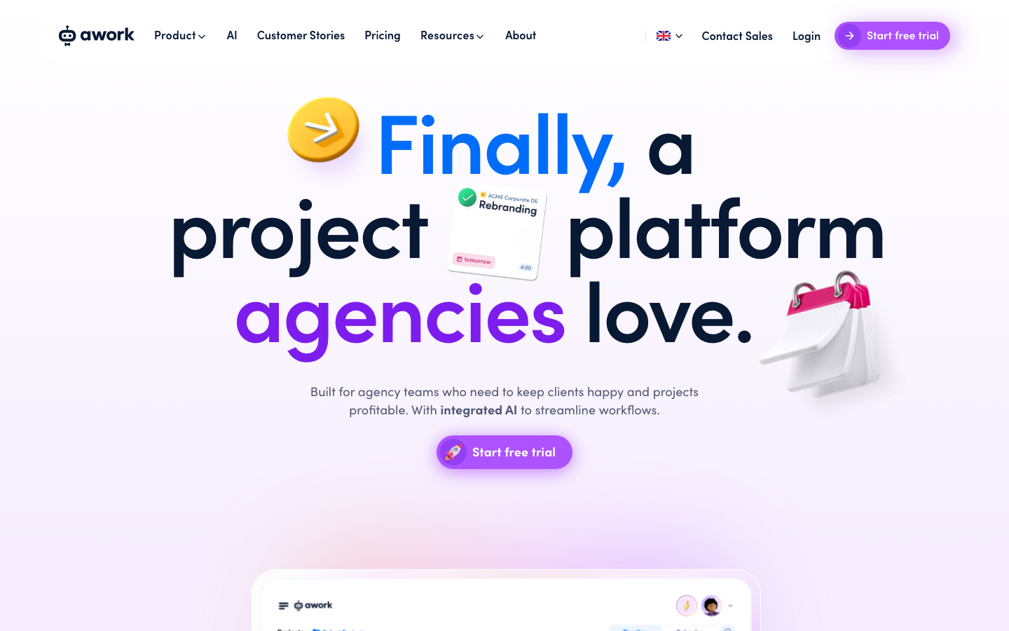 awork Oberfläche – Screenshot der Startseite