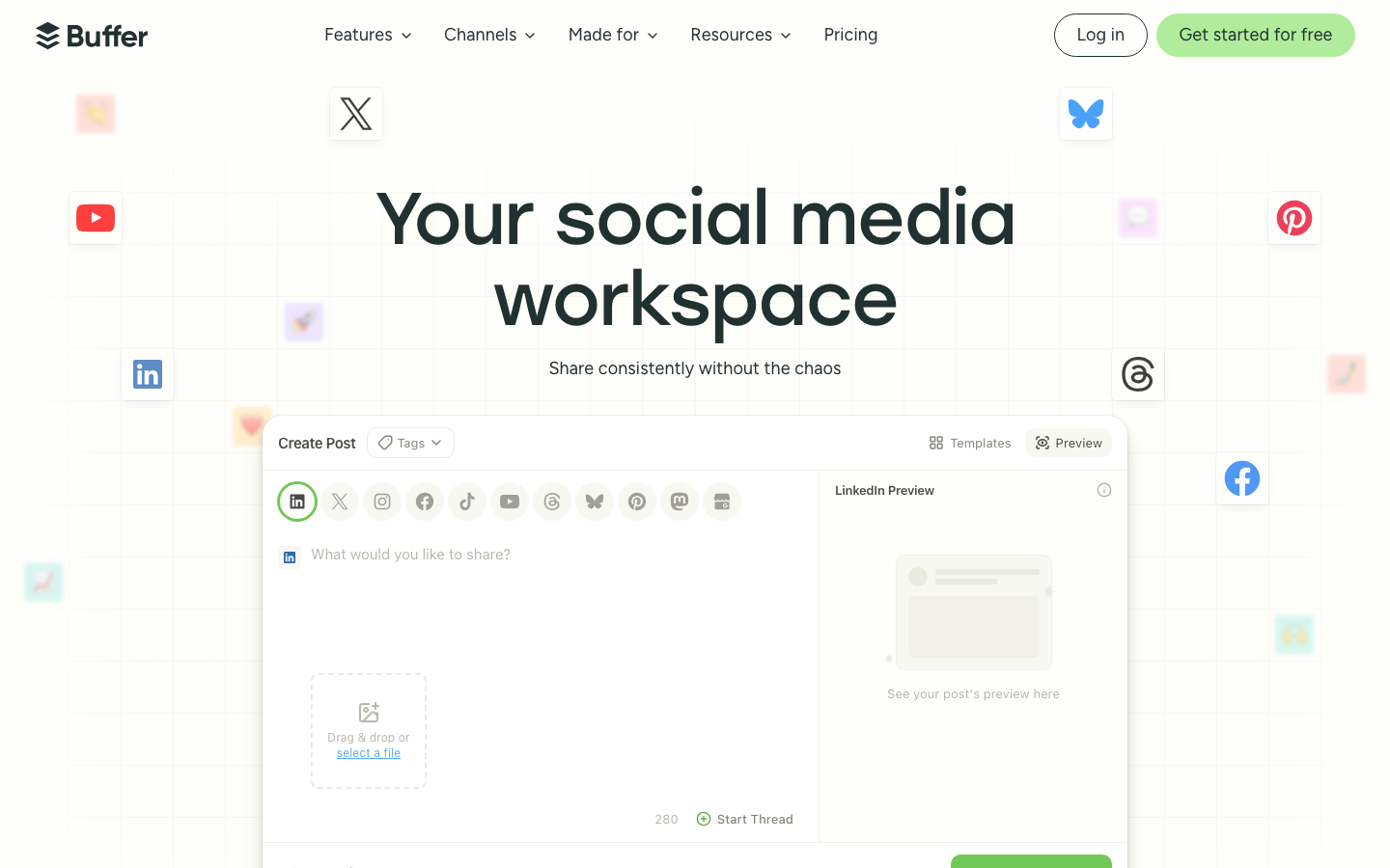 Buffer Social-Media-Planungstool Dashboard und Startseite 2026