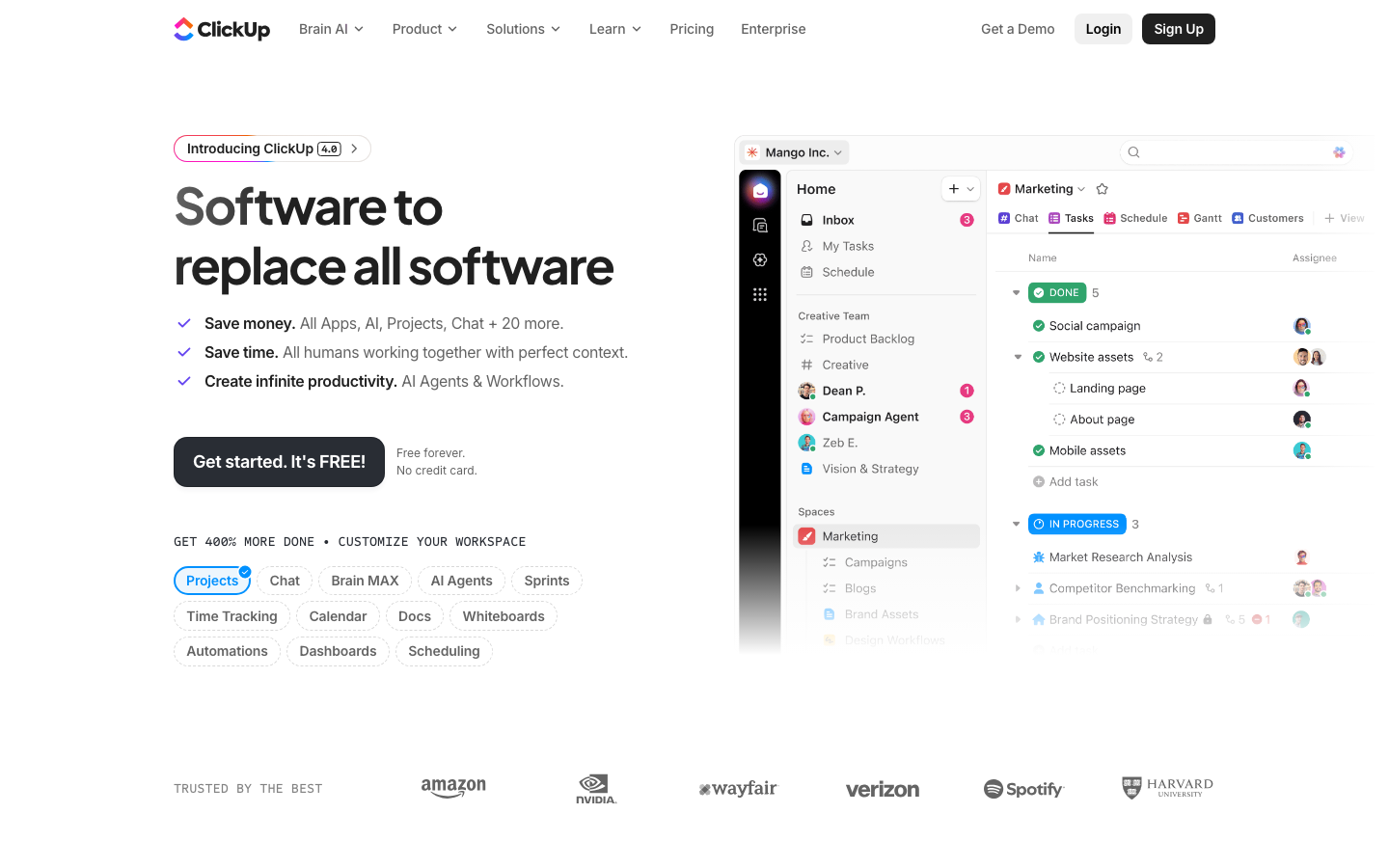 ClickUp Homepage - All-in-One-Projektmanagement