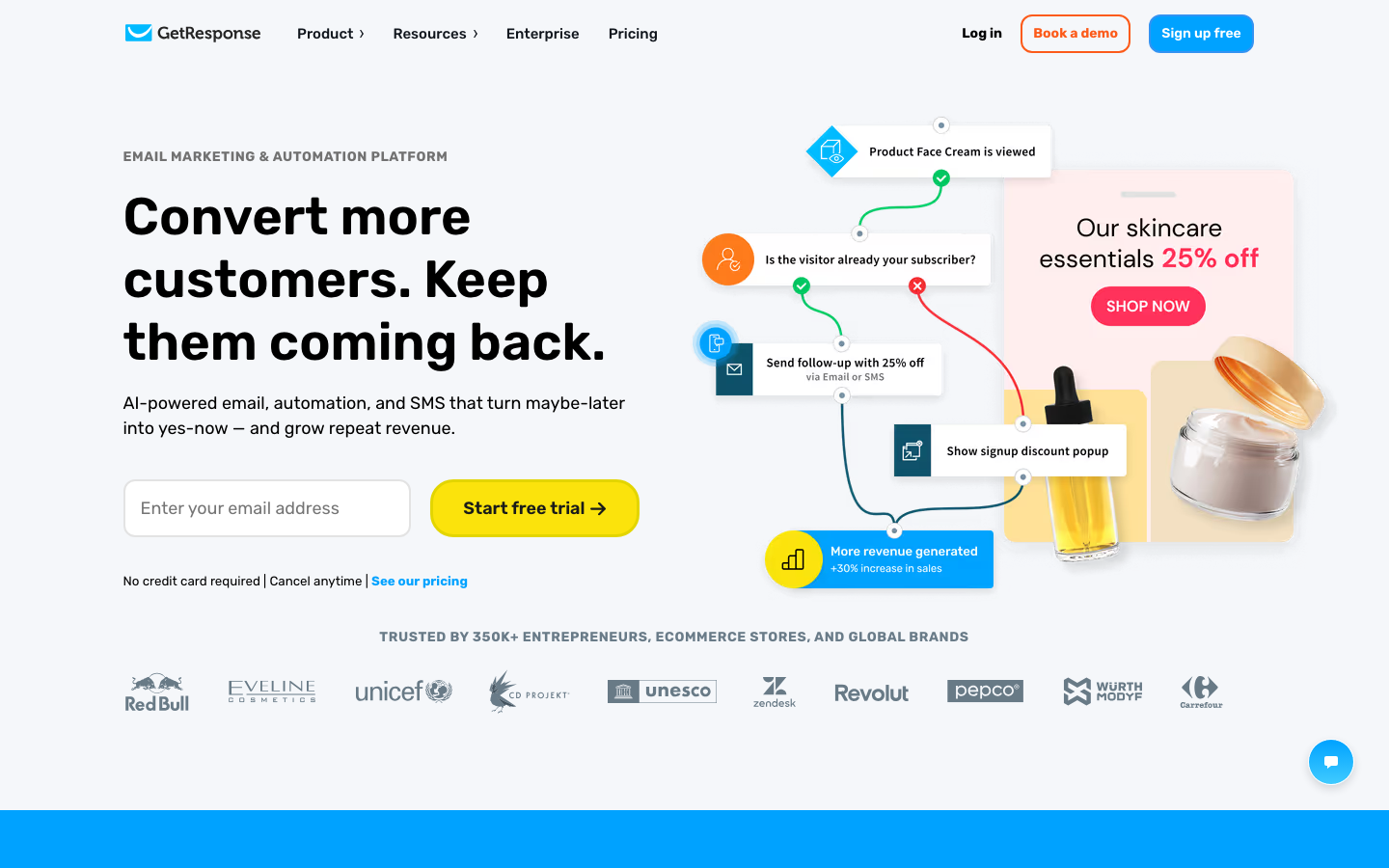 GetResponse Homepage als All-in-One E-Mail-Marketing und Automationsplattform