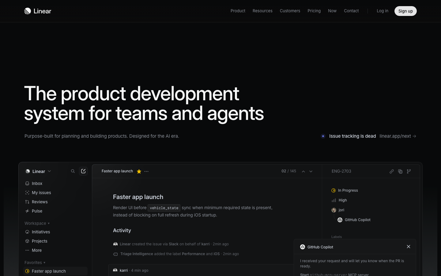 Linear Homepage - Projektmanagement für Entwickler-Teams