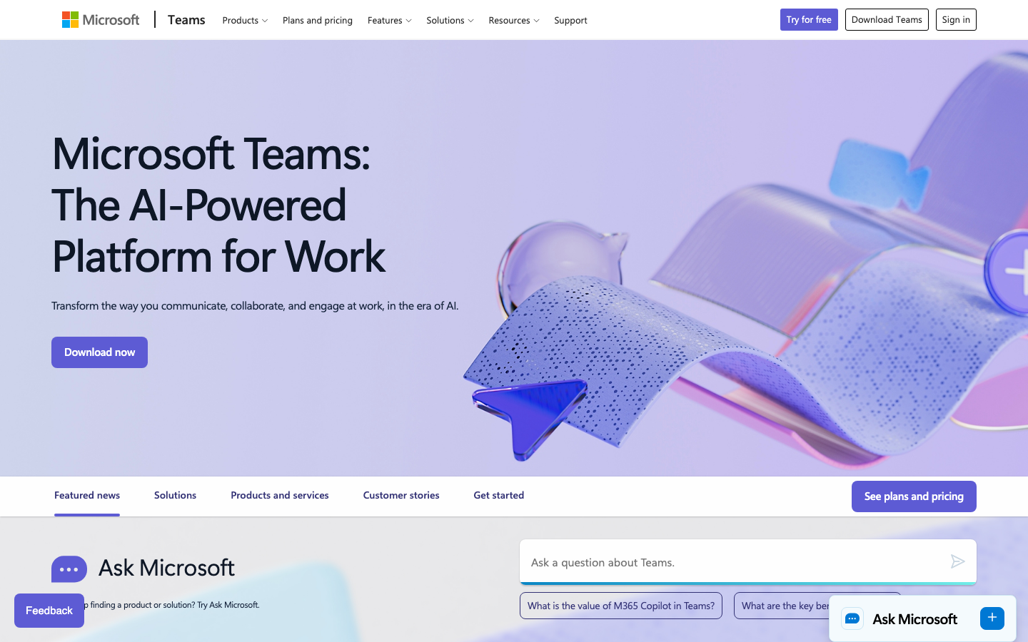 Microsoft Teams Homepage – KI-gestützte Collaboration-Plattform für Remote-Teams