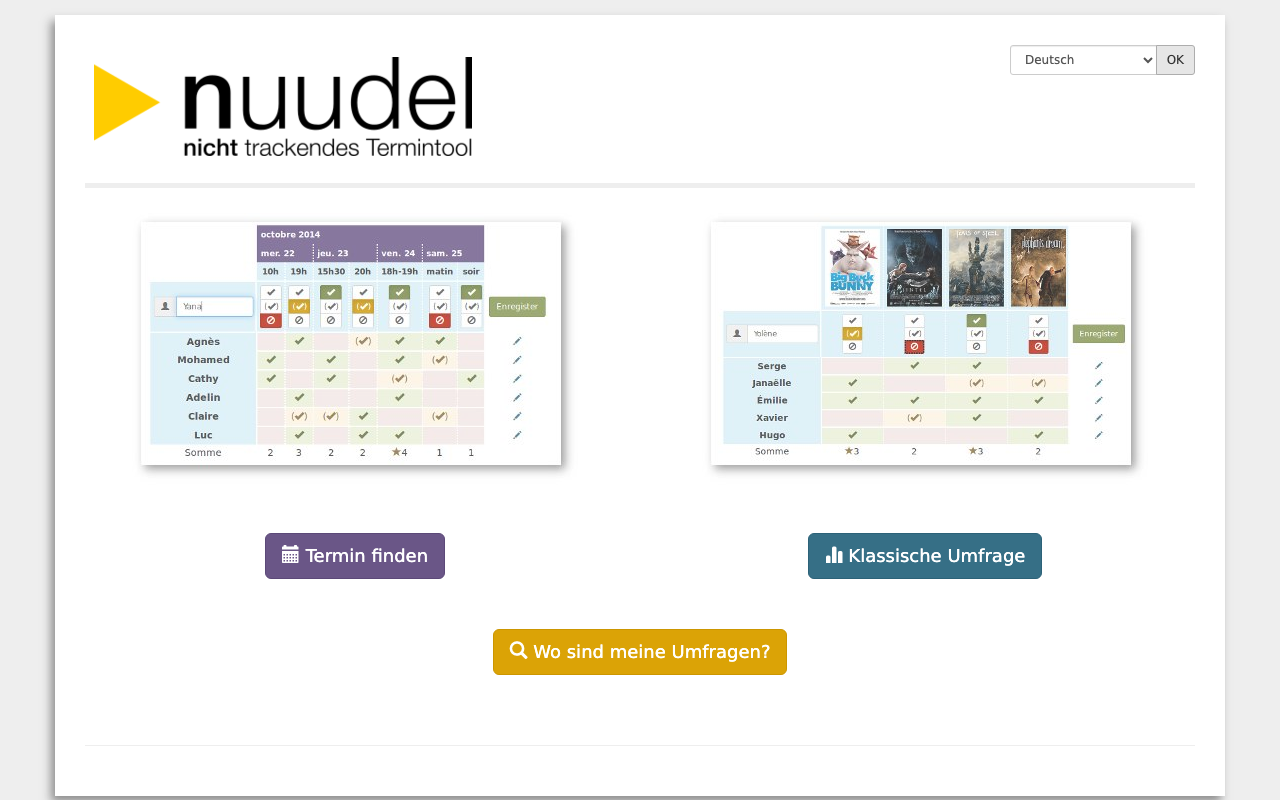nuudel Terminfindung Interface