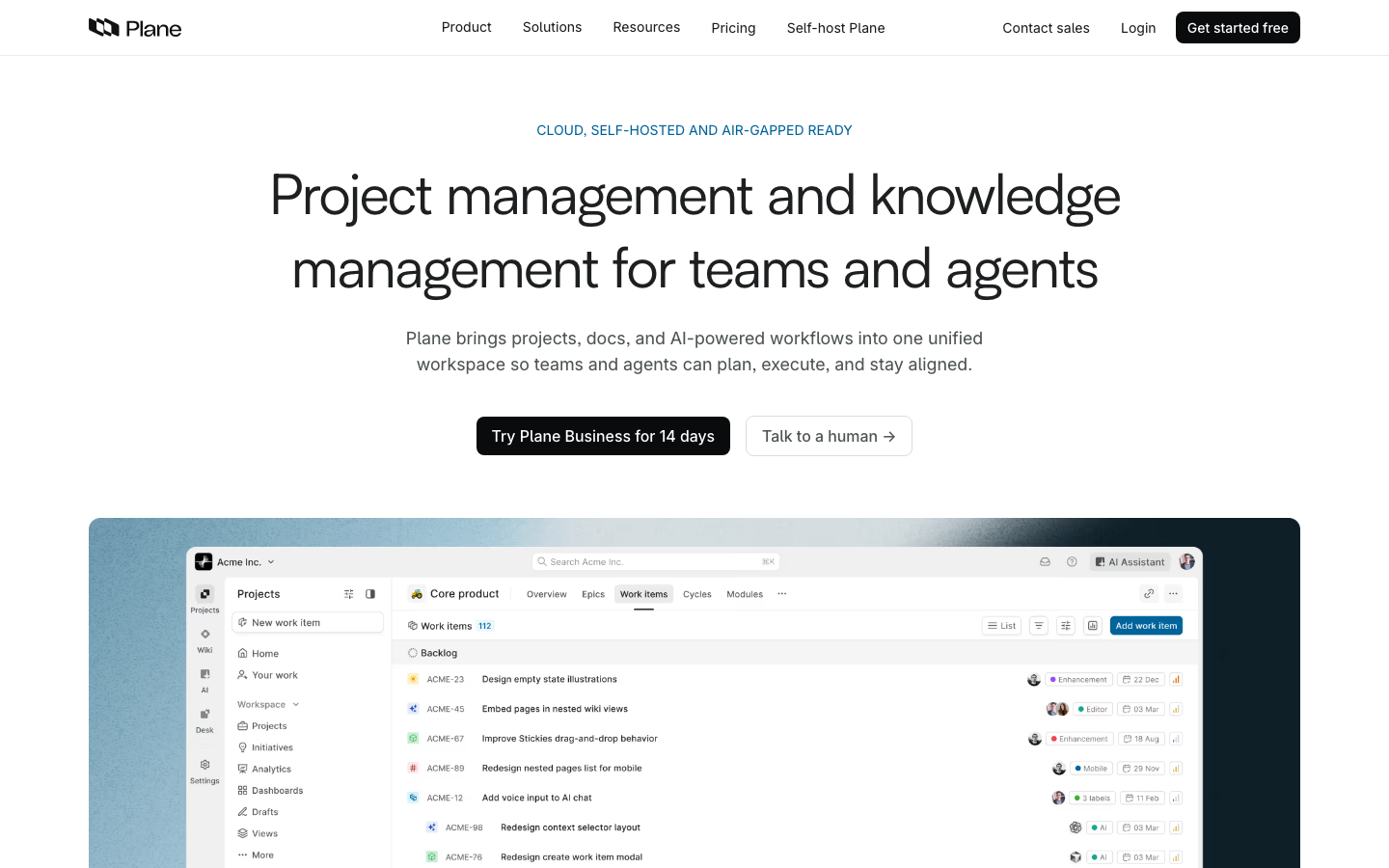 Plane Homepage - Open-Source-Projektmanagement Self-Hosting