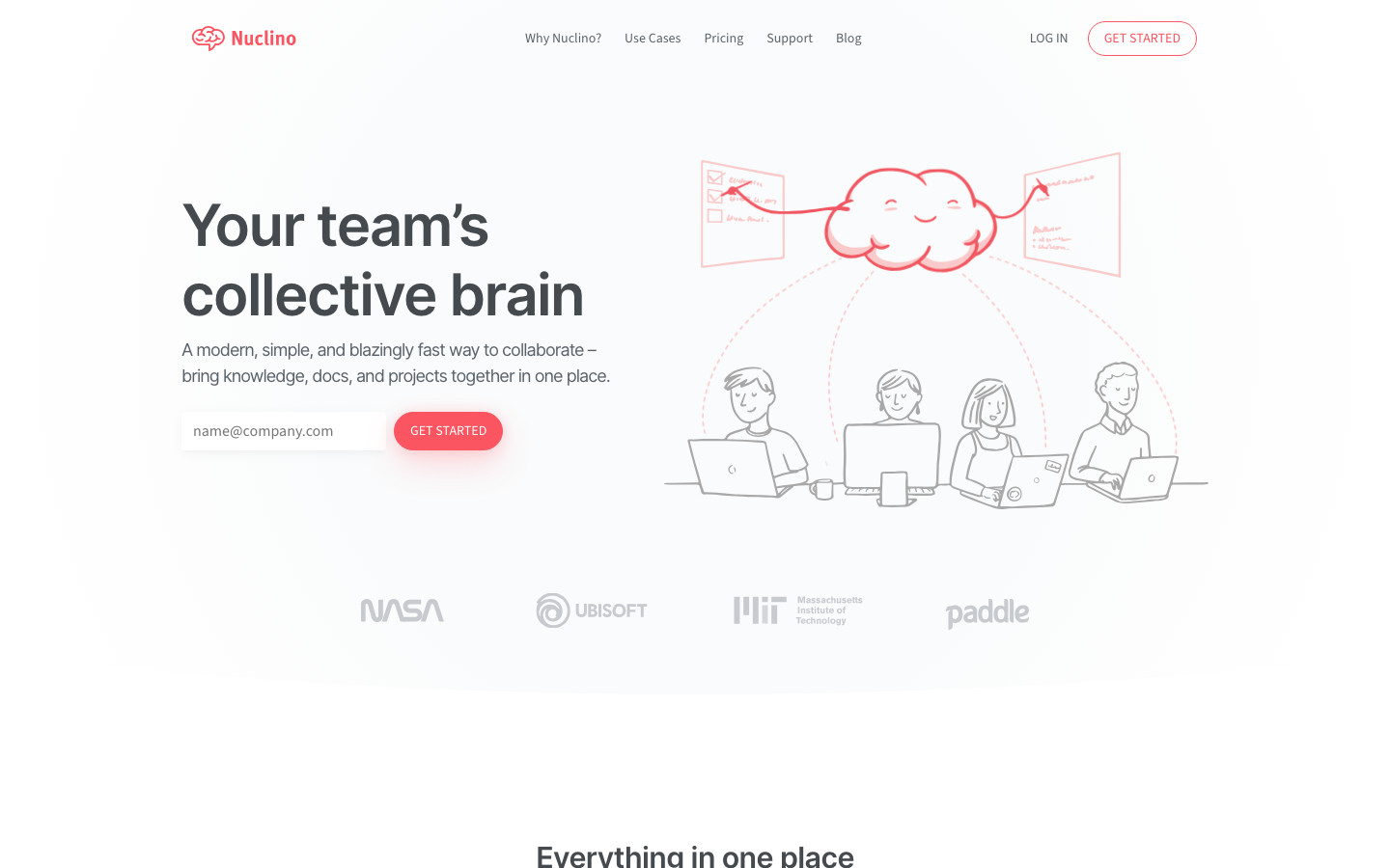 Nuclino Homepage – leichtgewichtiges Team-Wiki als Confluence Alternative
