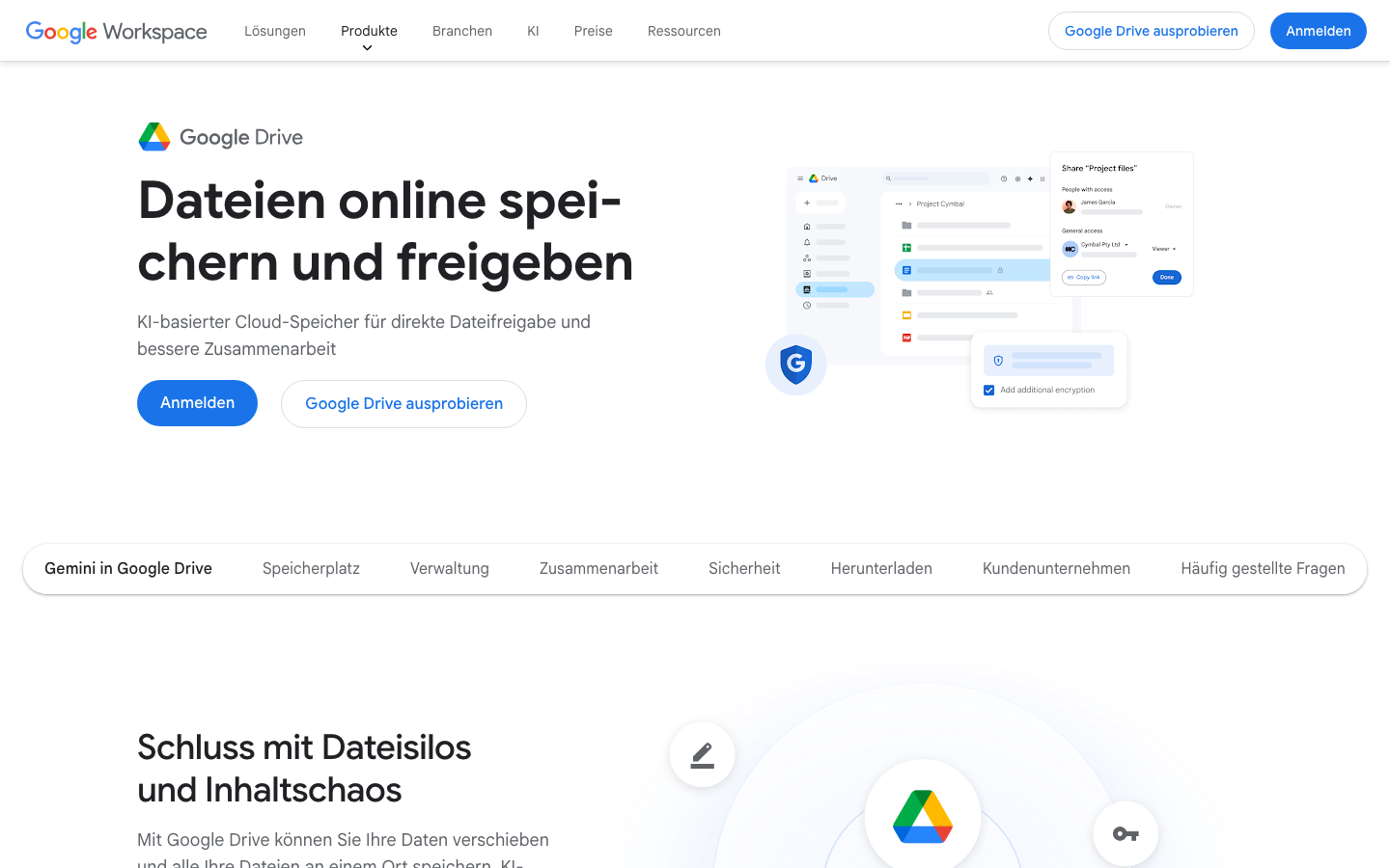 Google Drive Startseite – 15 GB kostenlos für Teamarbeit