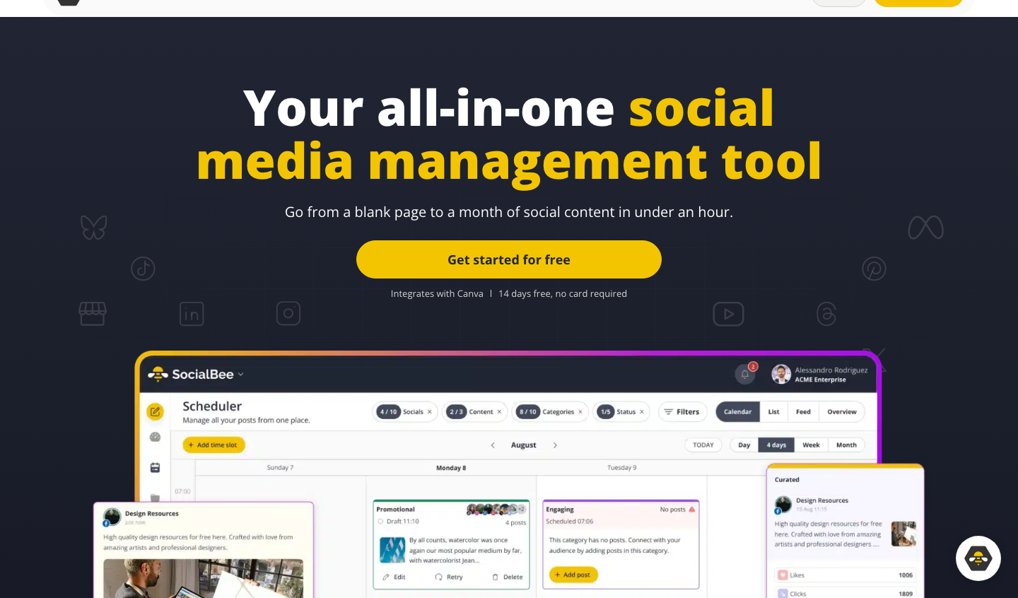 Startseite von SocialBee mit Scheduler-Ansicht