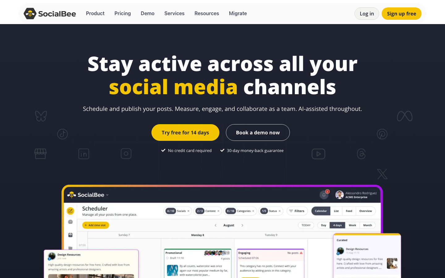 SocialBee Scheduler mit Content-Kategorie-System Startseite 2026