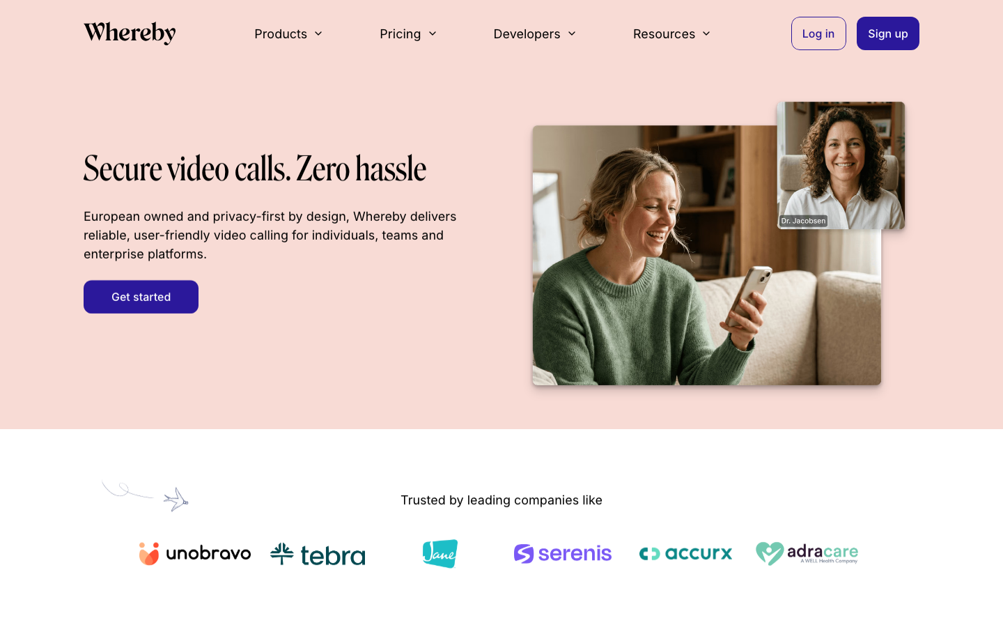 Whereby Homepage – sichere Videokonferenzen ohne App-Download