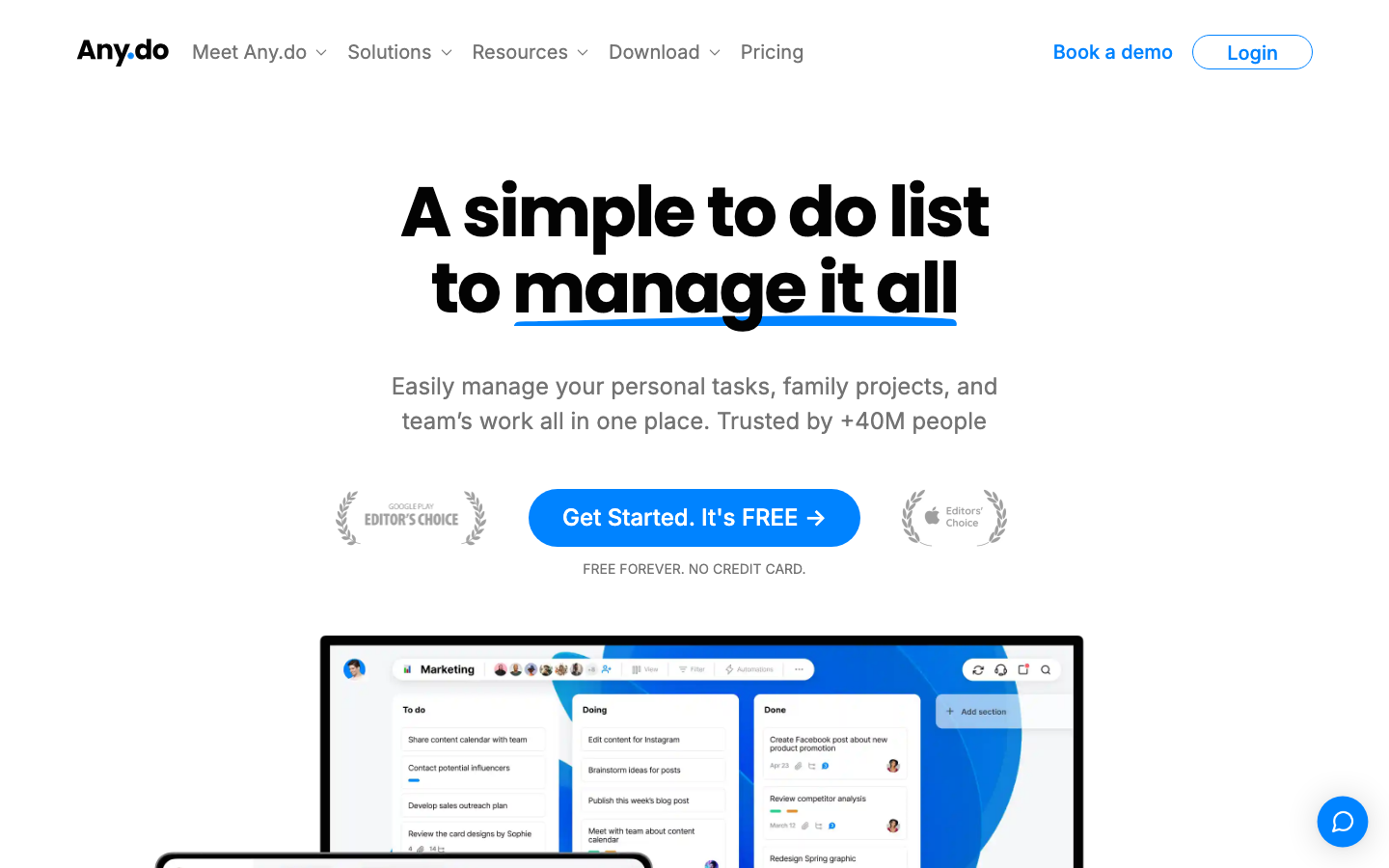 Any.do Homepage – Aufgaben und Kalender in einer App
