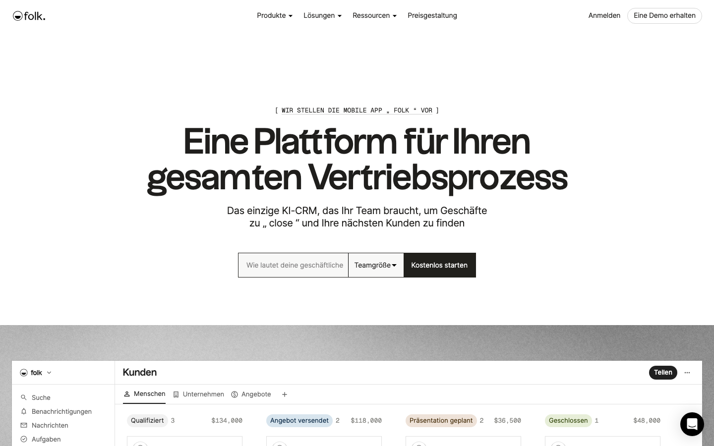 folk CRM Screenshot 2026 – CRM für Beziehungsmanagement und Outreach