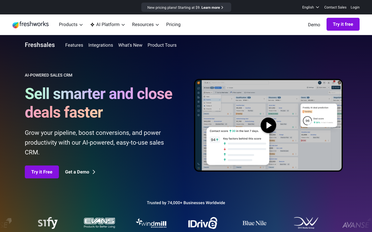 Freshsales Screenshot 2026 – KI-gestütztes CRM