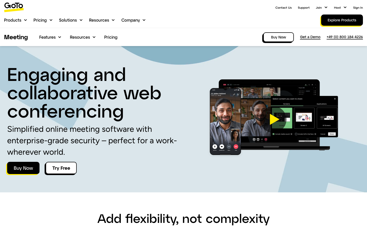 GoToMeeting Homepage – Business-Videokonferenzen mit Telefoneinwahl