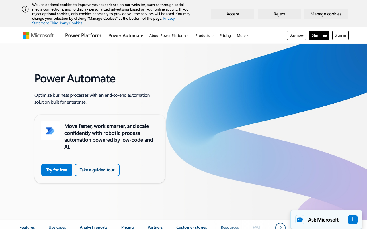 Microsoft Power Automate Homepage Screenshot – Microsoft 365 Automatisierung