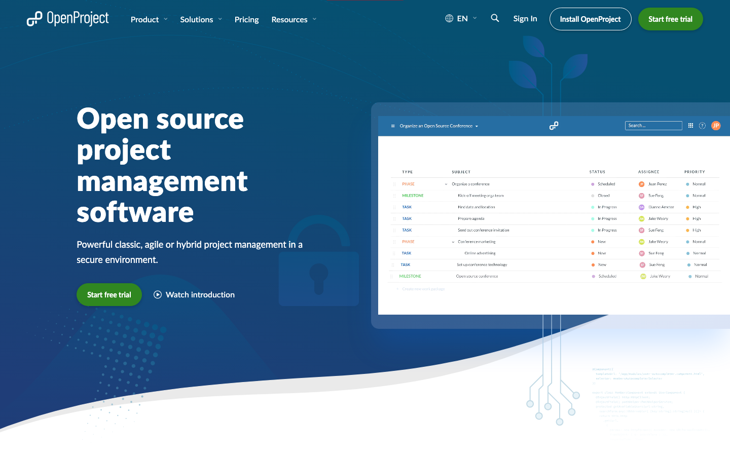 OpenProject Oberfläche – Screenshot der Startseite