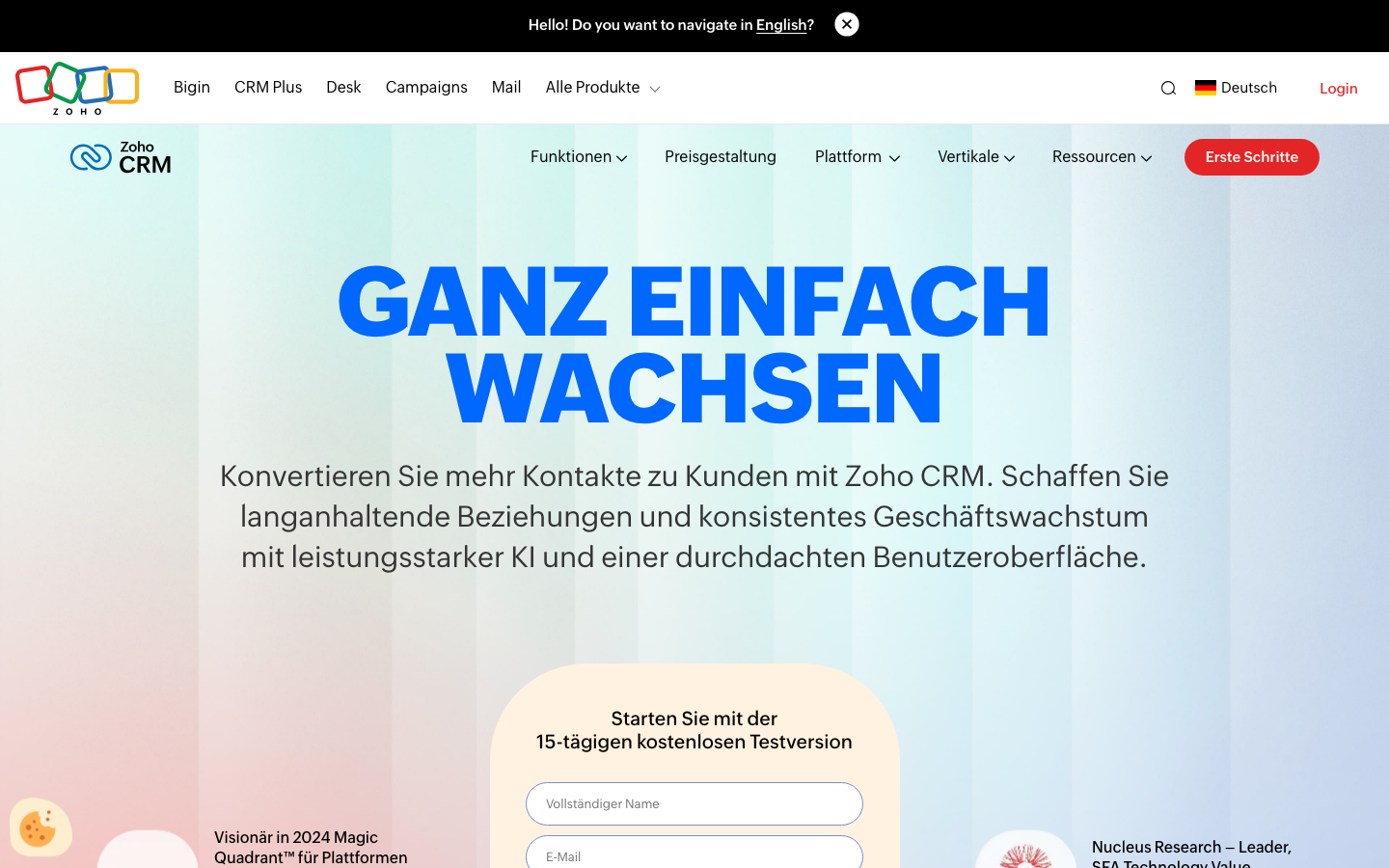 Zoho CRM Screenshot 2026 – Günstige HubSpot Alternative