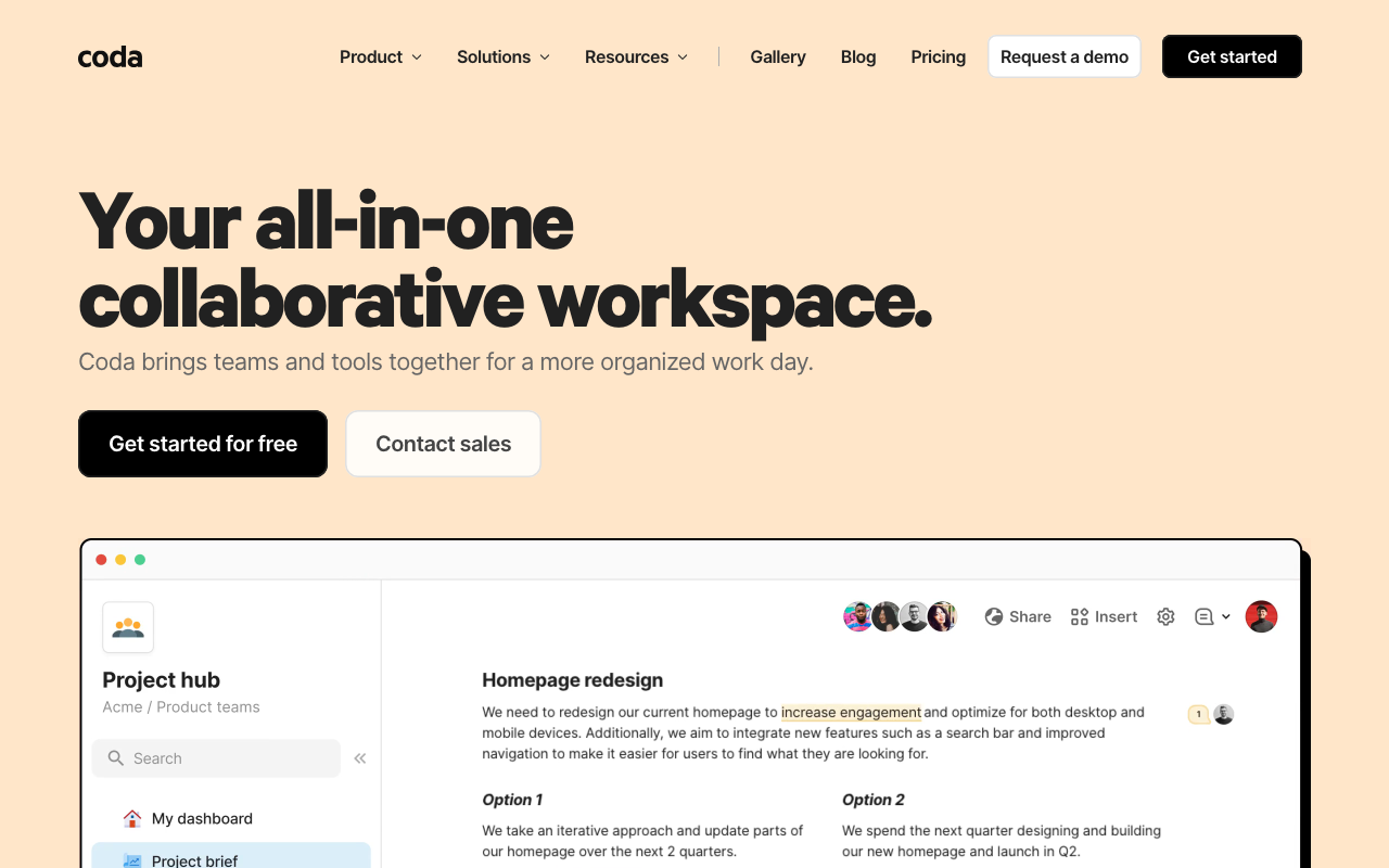Coda Homepage – Airtable Alternative für Dokument-Datenbanken