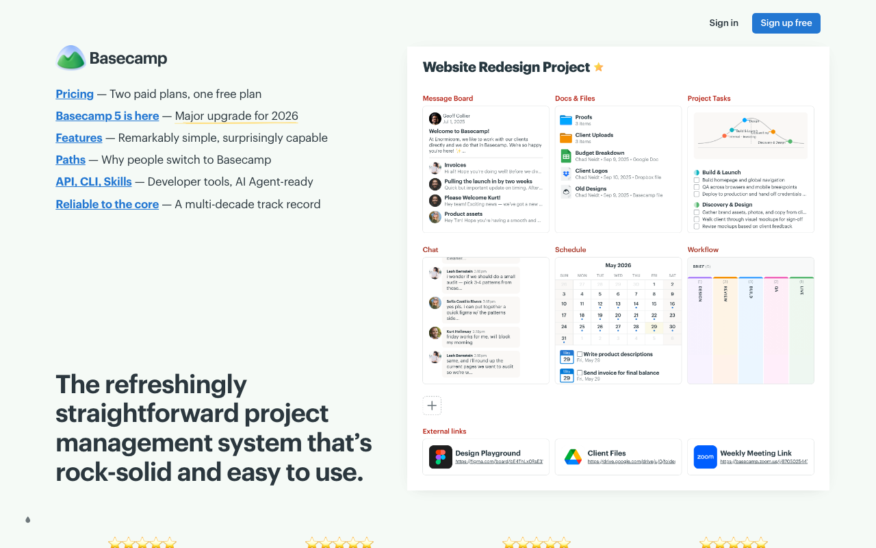 Basecamp Startseite Screenshot 2026