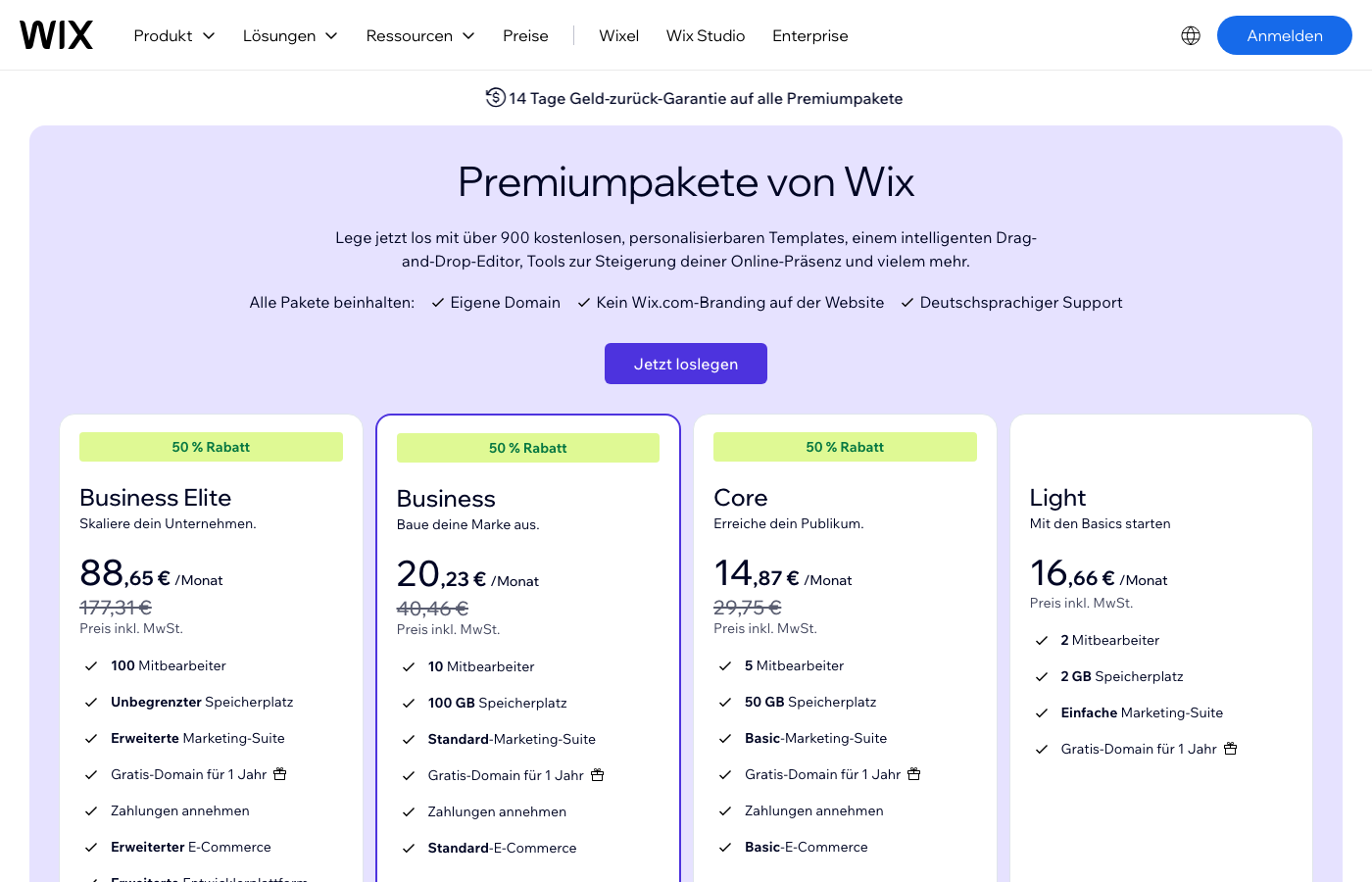 Wix Preisübersicht - Einsteigerfreundliche Shopify Alternative