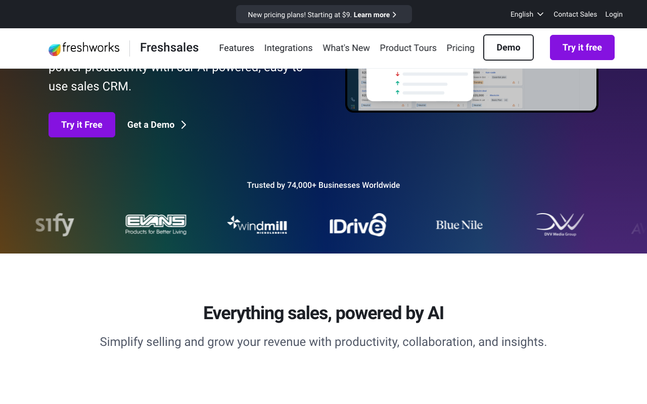 Freshsales von Freshworks Homepage 2026