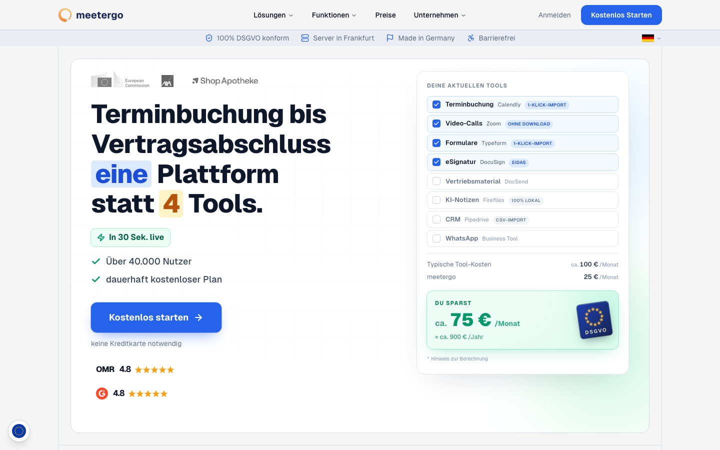meetergo Terminbuchungs-App Homepage (Quelle: meetergo)