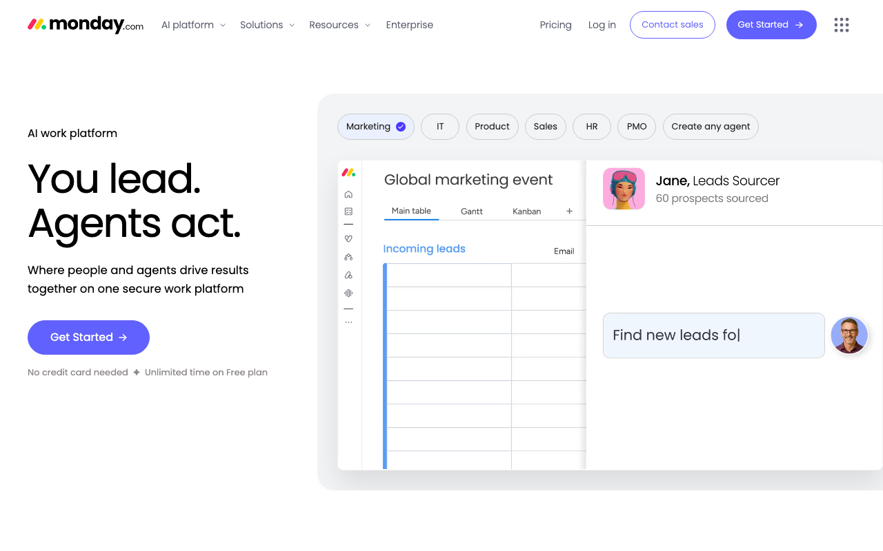 monday.com Startseite Screenshot 2026