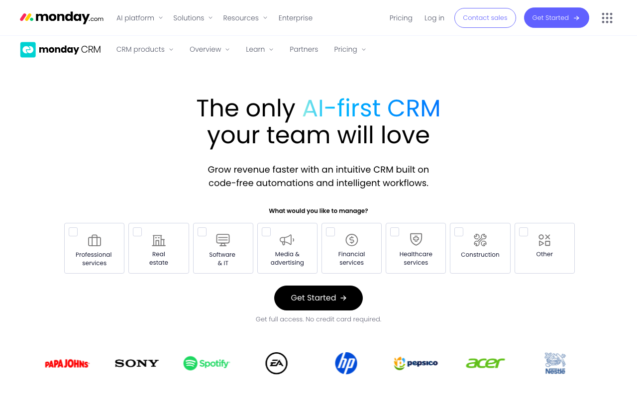 Monday Sales CRM Homepage 2026