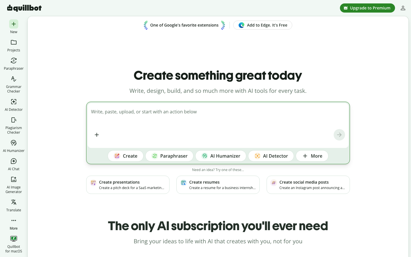 QuillBot Startseite – KI-Paraphrasierungstool mit Grammatikprüfung
