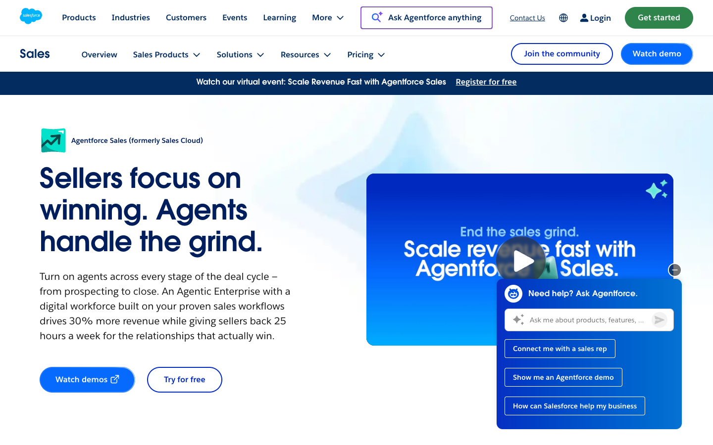 Salesforce Sales Cloud Homepage 2026, jetzt als Agentforce Sales vermarktet