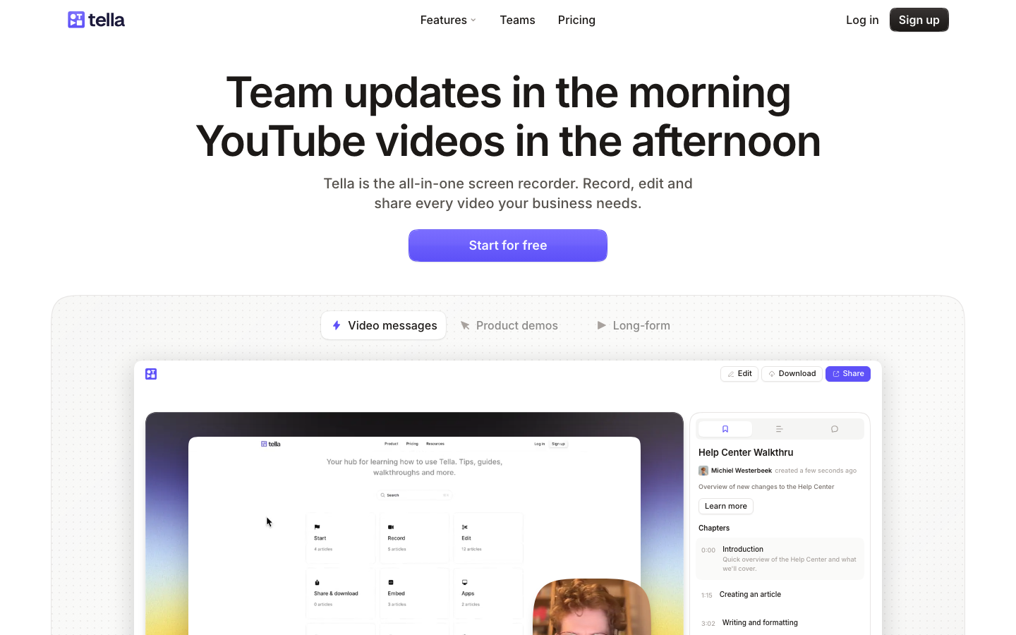 Tella Screenshot - Loom-Alternative für polierte Video-Aufnahmen
