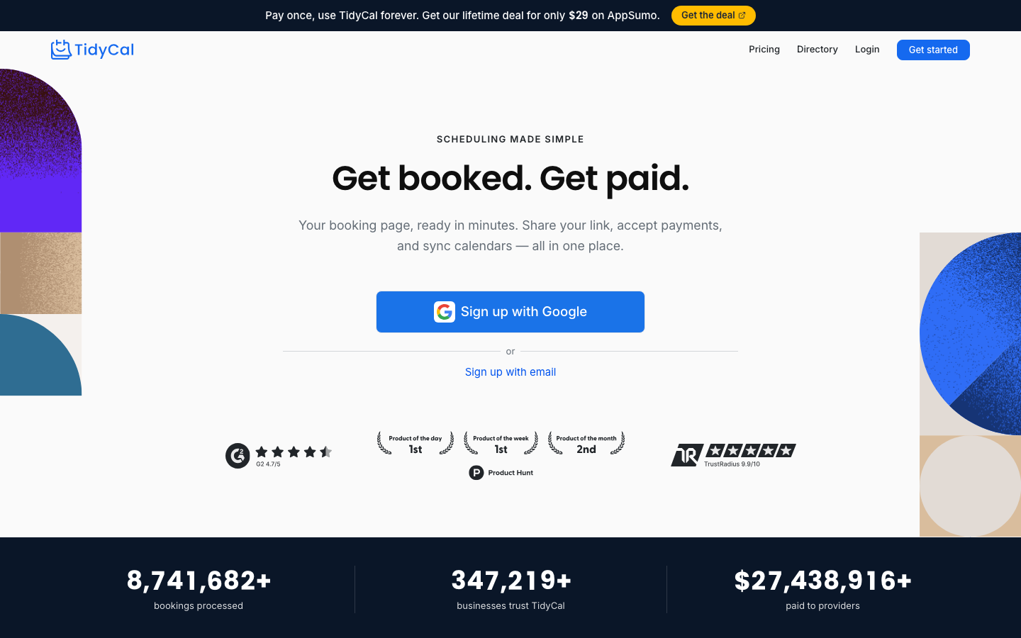 TidyCal Terminbuchungs-Software Homepage (Quelle: TidyCal)