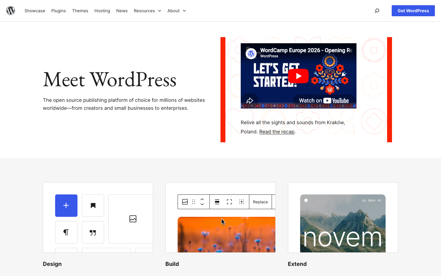 WordPress.org Startseite – Open Source CMS als Basis für Elementor Pro
