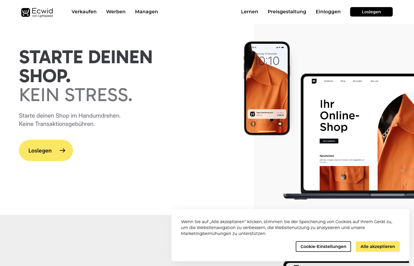 Ecwid Homepage - Shopify Alternative als Add-on für bestehende Websites