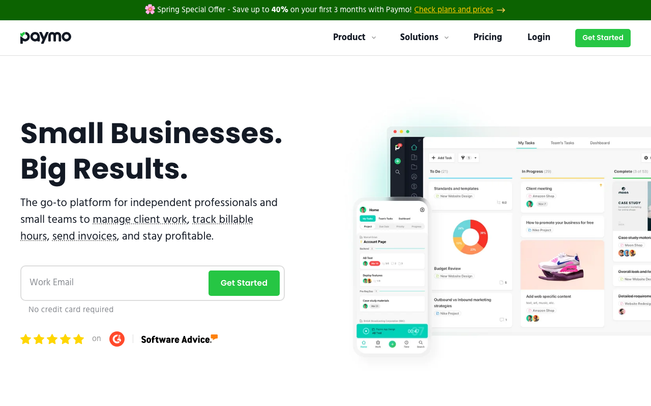 Paymo Homepage: All-in-One-Plattform für Projektmanagement, Zeiterfassung und Rechnungsstellung