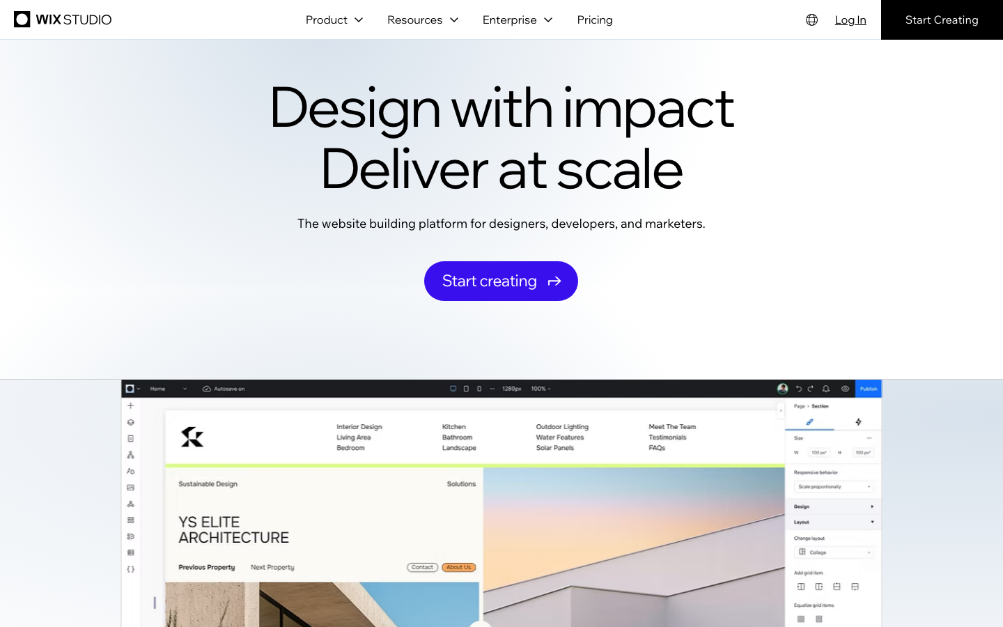 Wix Studio Startseite – professionelle Website-Plattform für Agenturen