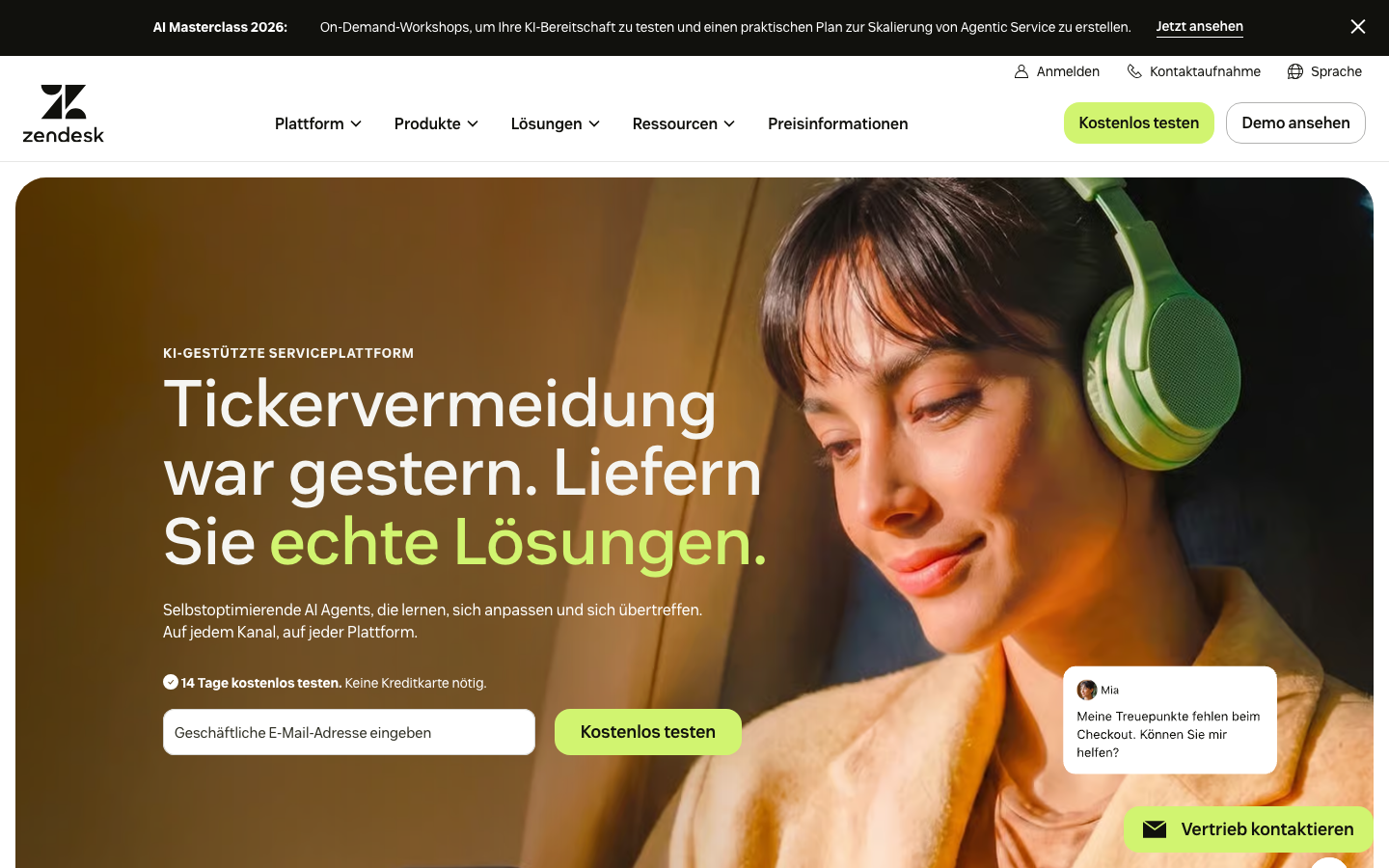 Screenshot: Zendesk Startseite