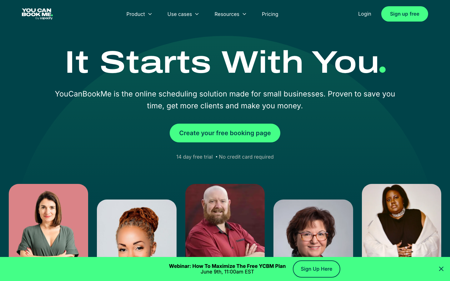 YouCanBook.me Terminbuchungs-App Homepage (Quelle: YouCanBook.me)