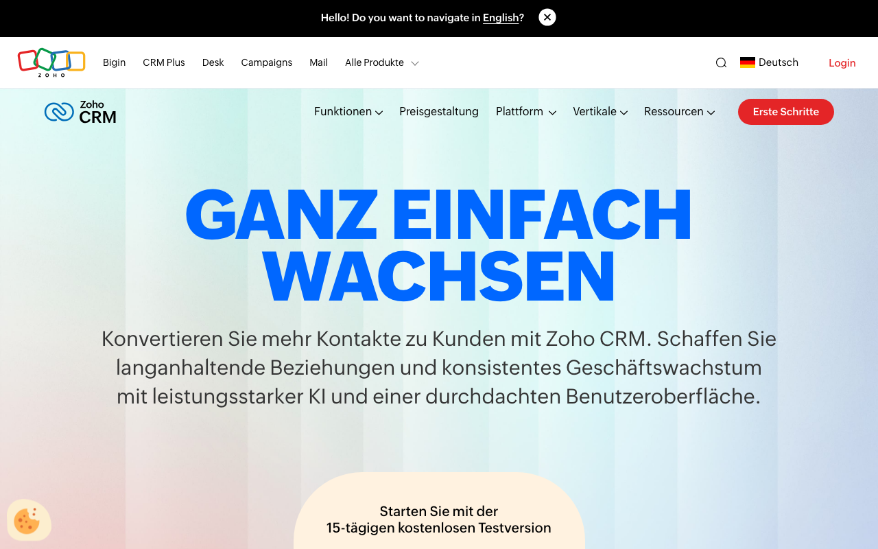 Zoho CRM Homepage 2026