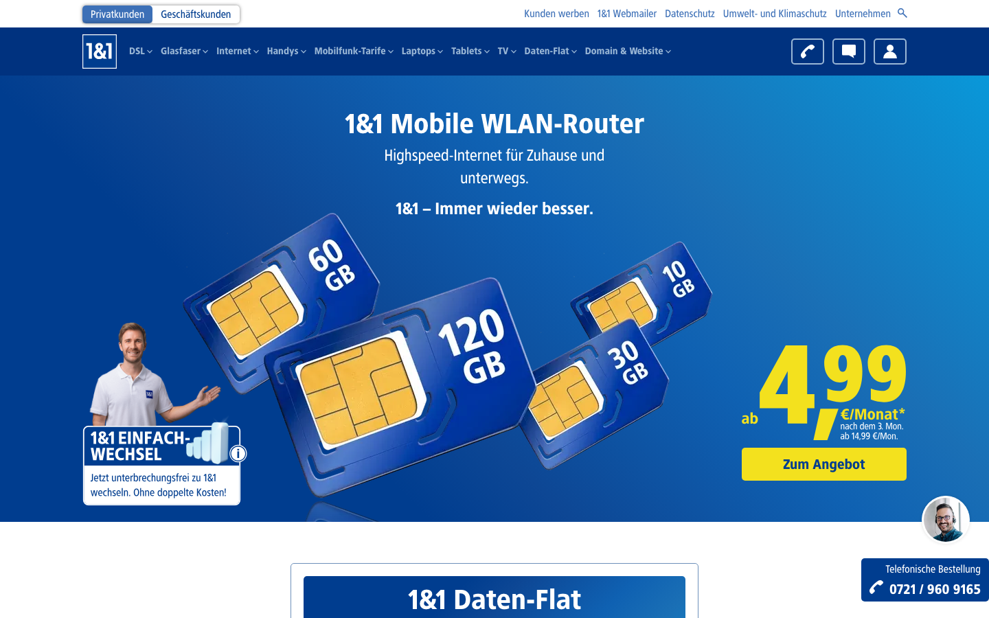 1&1 Mobiler WLAN-Router mit Daten-Flat Tarifen