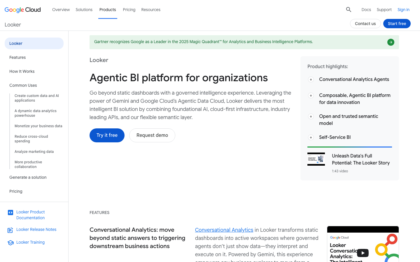 Looker Screenshot: agentische BI-Plattform von Google Cloud