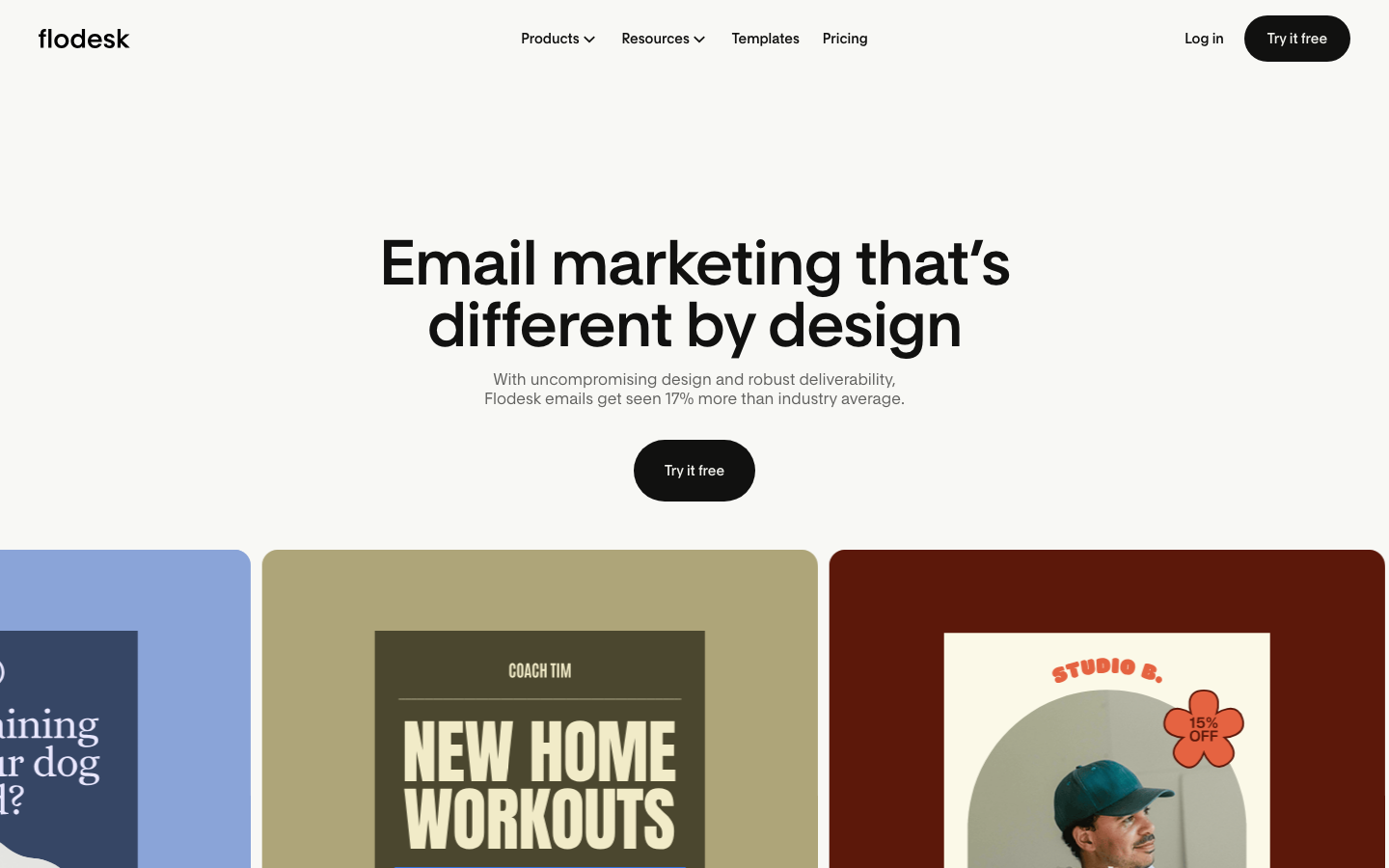 Startseite von Flodesk, einer designstarken ConvertKit-Alternative