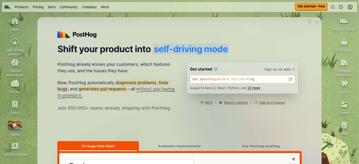 PostHog Screenshot: Open-Source-Produktanalyse-Plattform mit Heatmaps und Session Replay
