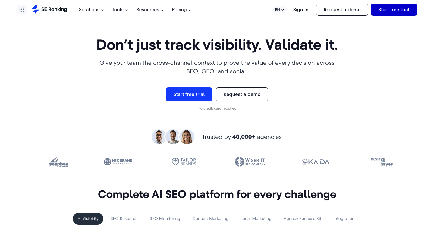 Startseite von SE Ranking, einer All-in-One SEMrush-Alternative für Freelancer